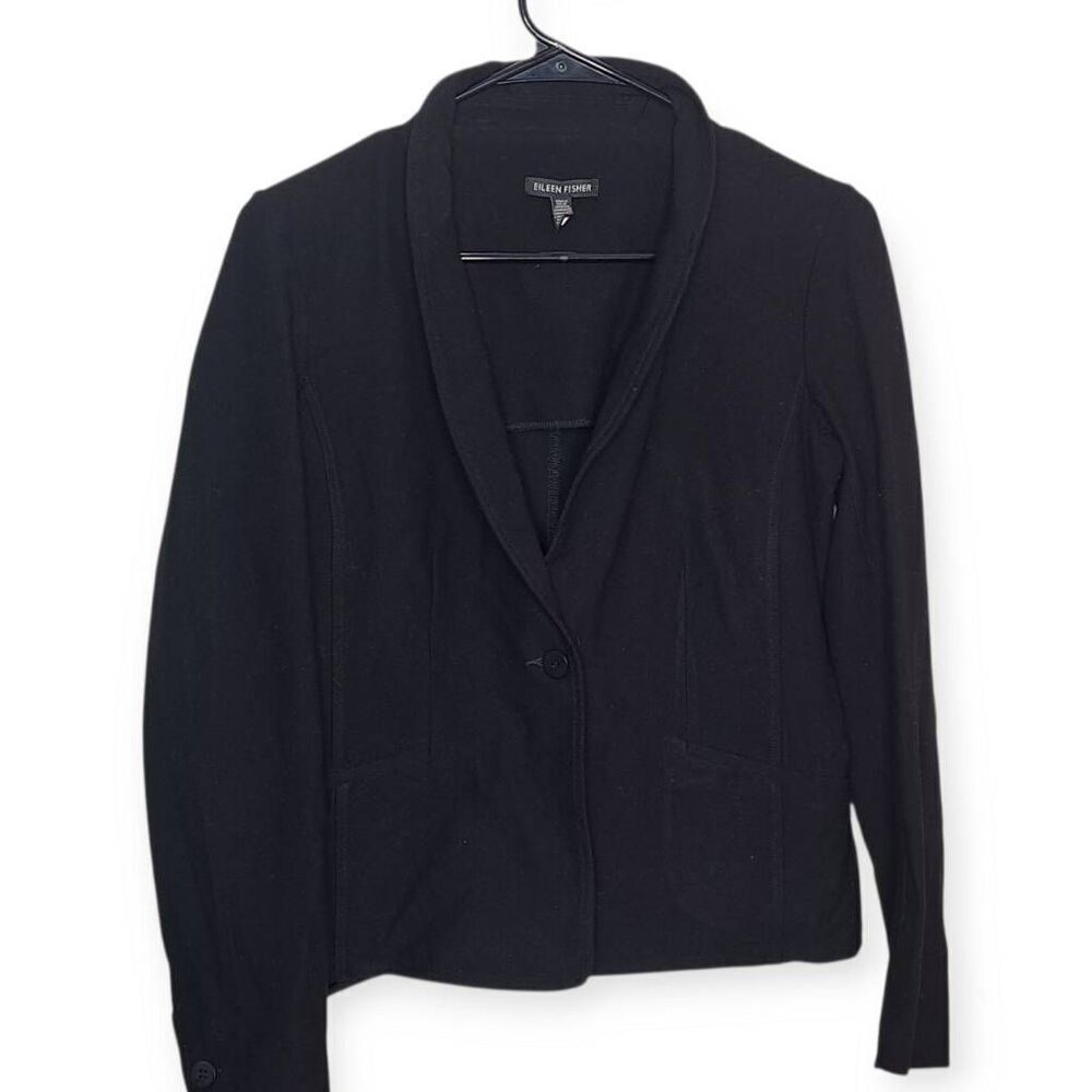 Eileen Fisher Women's Black Wash Stretch Crepe One Button Blazer size XS